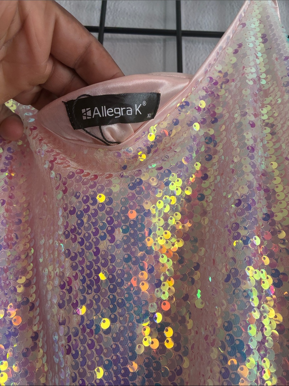 Allegra K Iridescent Sequin Top in Pink and Lavender Sheen - Picture 3 of 4